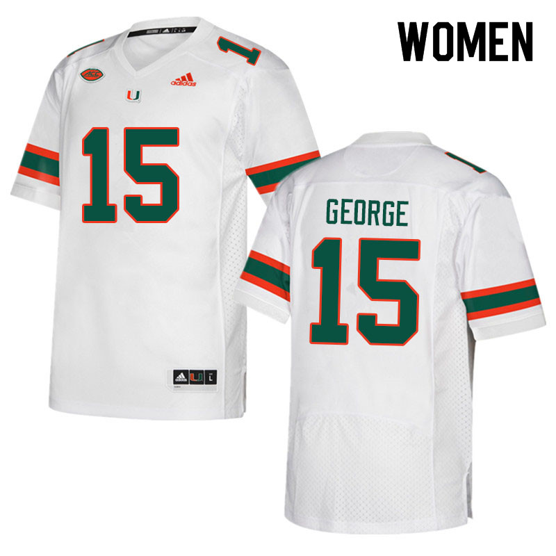 Women #15 Jacolby George Miami Hurricanes College Football Jerseys Sale-White - Click Image to Close